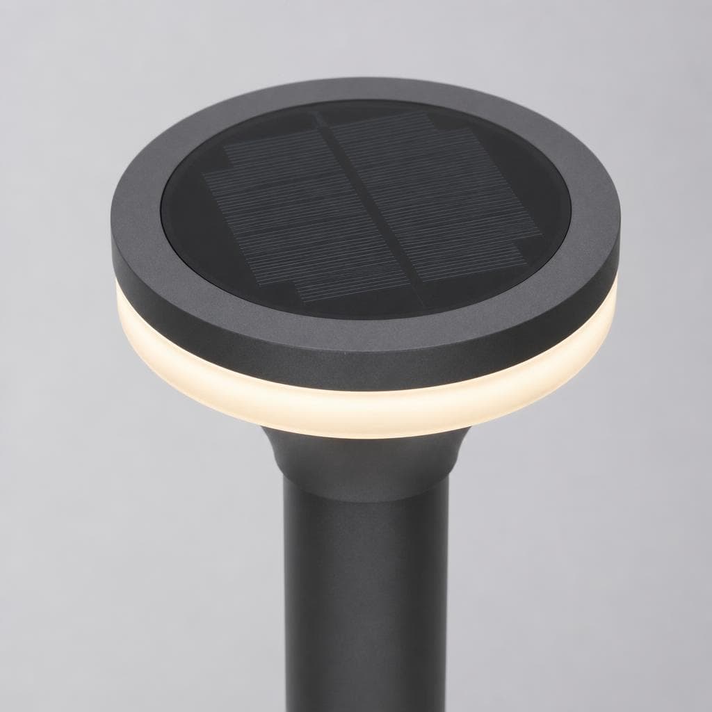 Terra Solar Path Light — solar panel top and ground spike detail